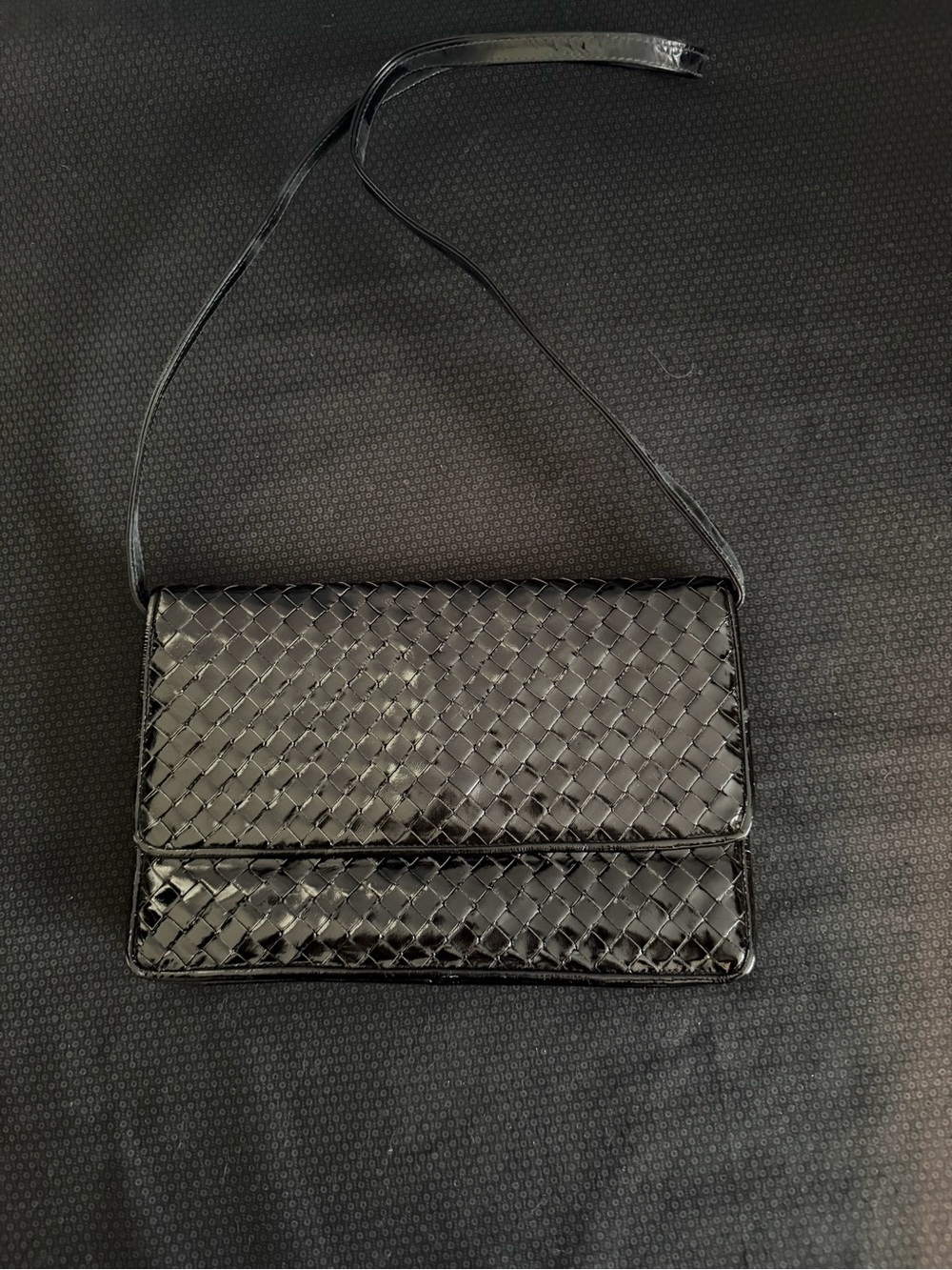MEYERS VINTAGE Black Patent Leather Crossbody Bag. Made in USA